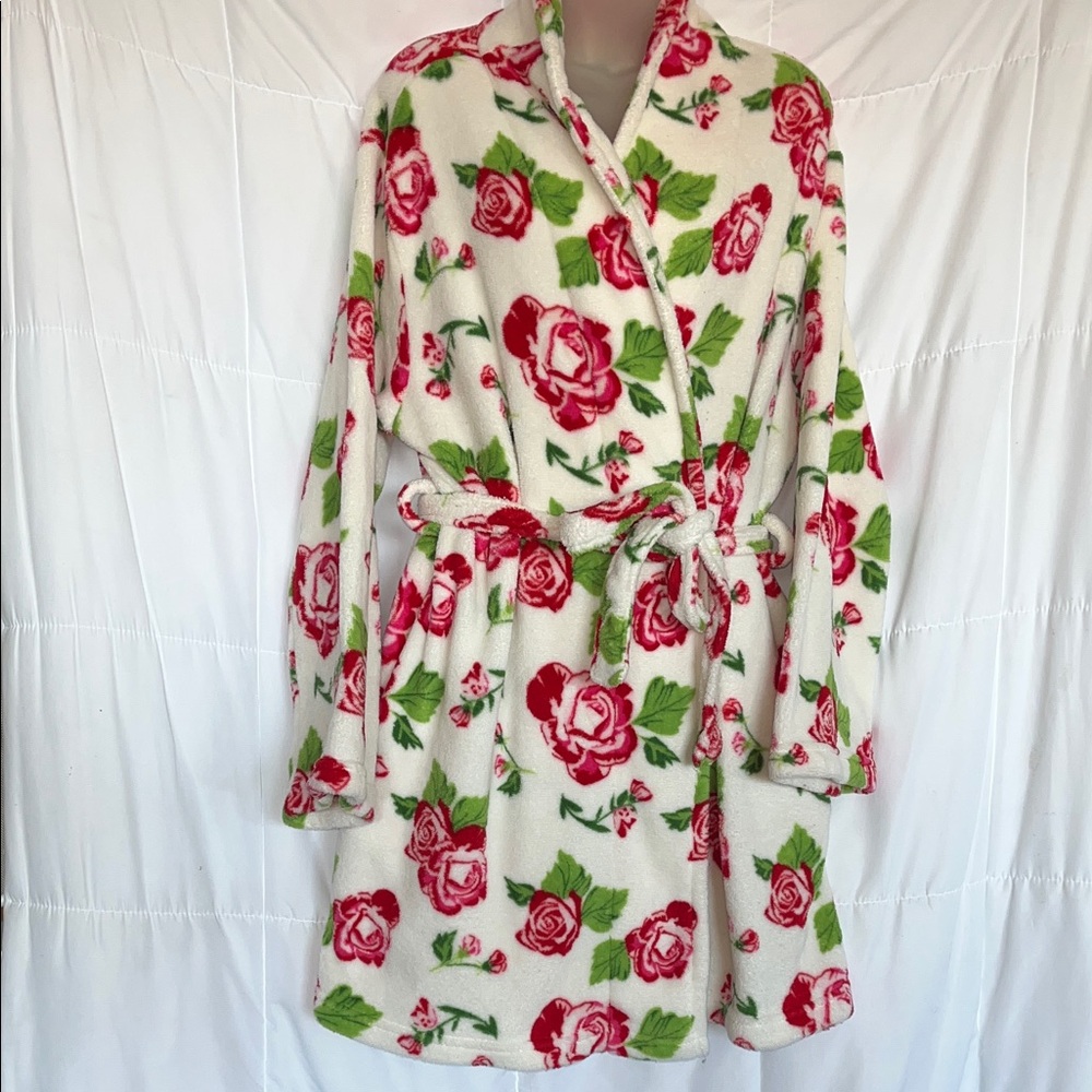 Capelli Rose Print Fleece Midi Length Robe size Large